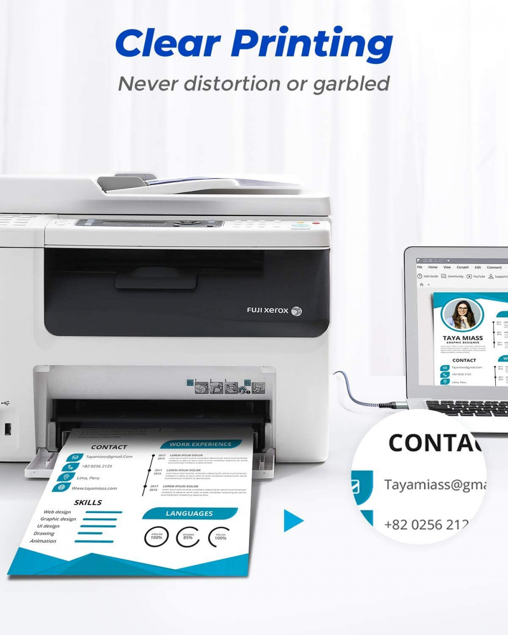 USB Printer Cable, 6.6FT/2 Meter Cord Never Rupture 6.6FT, GREY - Fresh Stock Dated February 2026