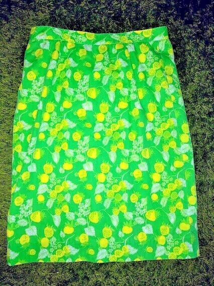 WOMENS XL VINTAGE LILLY PULITZER LEMON GREEN BUTTON FRONT SKIRT 1980S PALM BEACH - Fresh Stock Dated February 2026