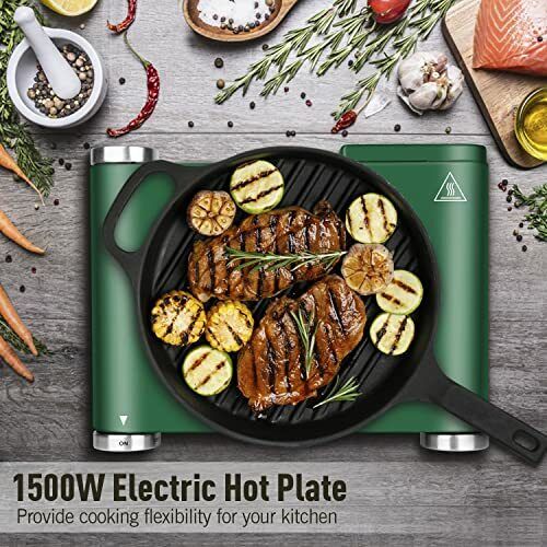 Cusimax Hot Plate for Cooking 1500W Electric Single Burner Portable Stove ,Green - Fresh Stock Dated February 2026