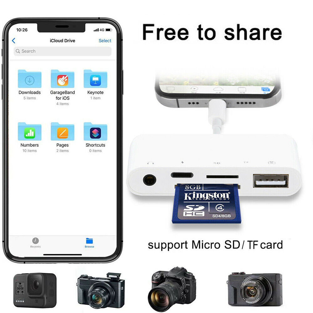 5 in 1 to Card Reader Adapter USB Camera Micro SD Memory Slot for iPhone / iPad - Fresh Stock Dated February 2026