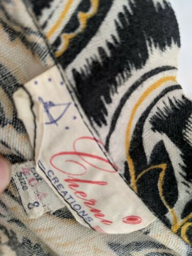 Vtg 50's Skirt full circle paisley geometric  midi mid century XS waist is 23