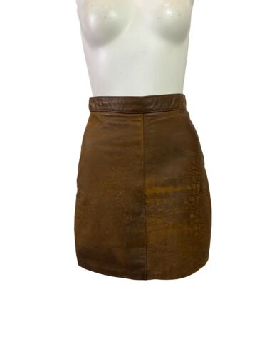 1960s Leather Skirt / 60s Brown Mod High Waist Mini Skirt Made In UK / XS - Fresh Stock Dated February 2026