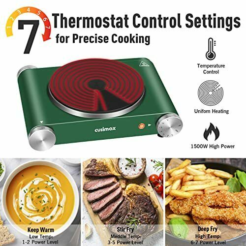 Cusimax Hot Plate for Cooking 1500W Electric Single Burner Portable Stove ,Green - Fresh Stock Dated February 2026