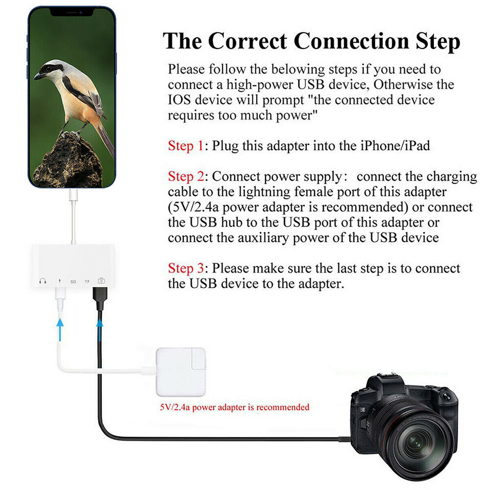 5 in 1 to Card Reader Adapter USB Camera Micro SD Memory Slot for iPhone / iPad - Fresh Stock Dated February 2026