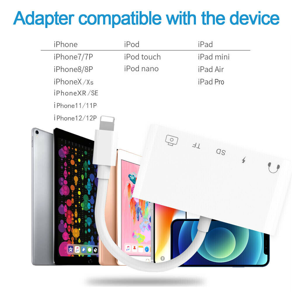 5 in 1 to Card Reader Adapter USB Camera Micro SD Memory Slot for iPhone / iPad - Fresh Stock Dated February 2026