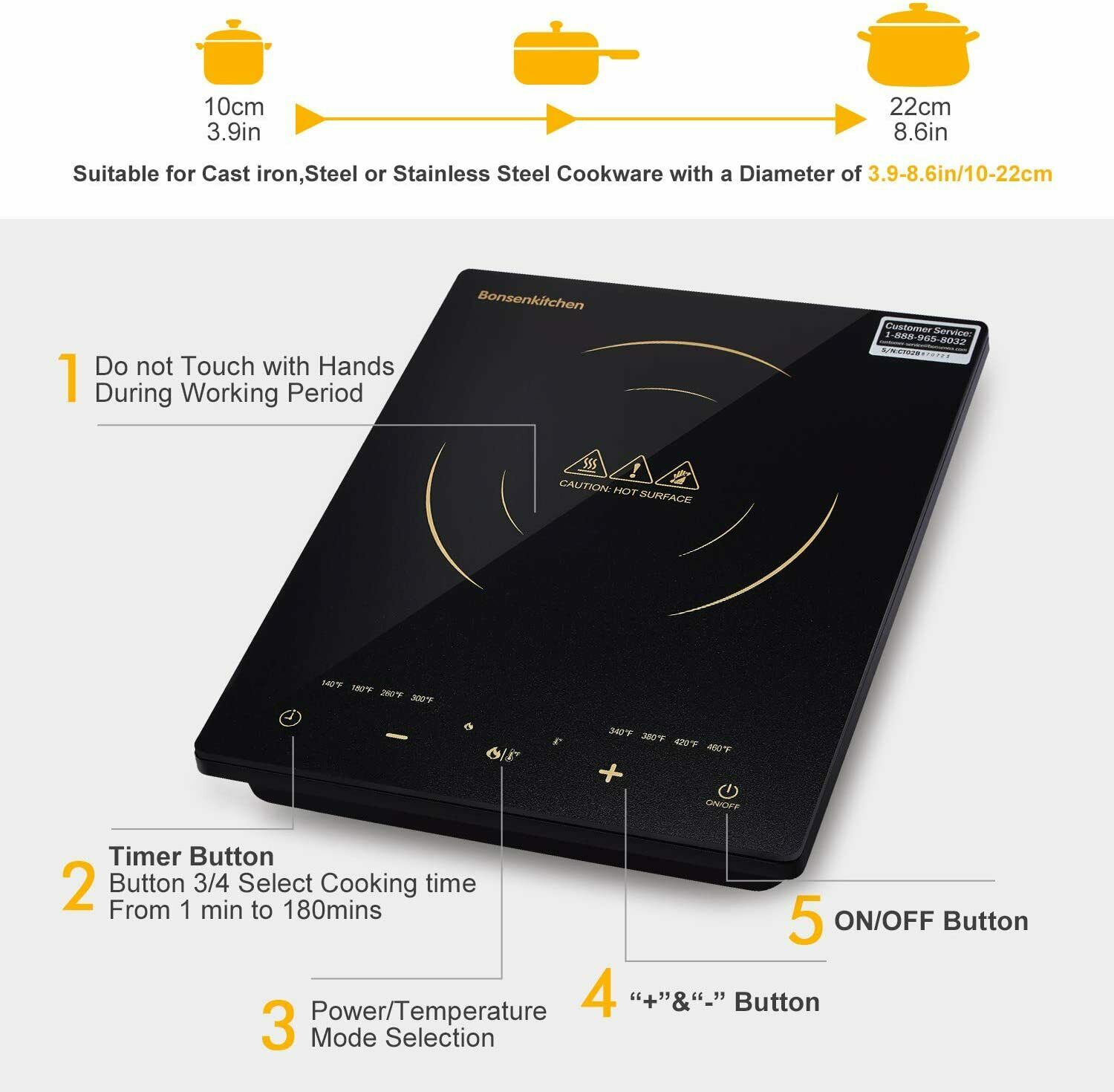 1800W Portable Induction Hob Cooktop Electric Countertop Burner LCD Touch Sensor - Fresh Stock Dated February 2026