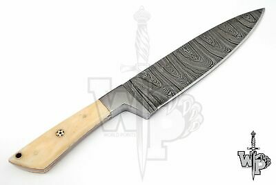 WP-KNIVES CUSTOM MADE DAMASCUS BLADE CHEF/KITCHEN KNIFE-1-PIECE With Sheath - Fresh Stock Dated December 2025