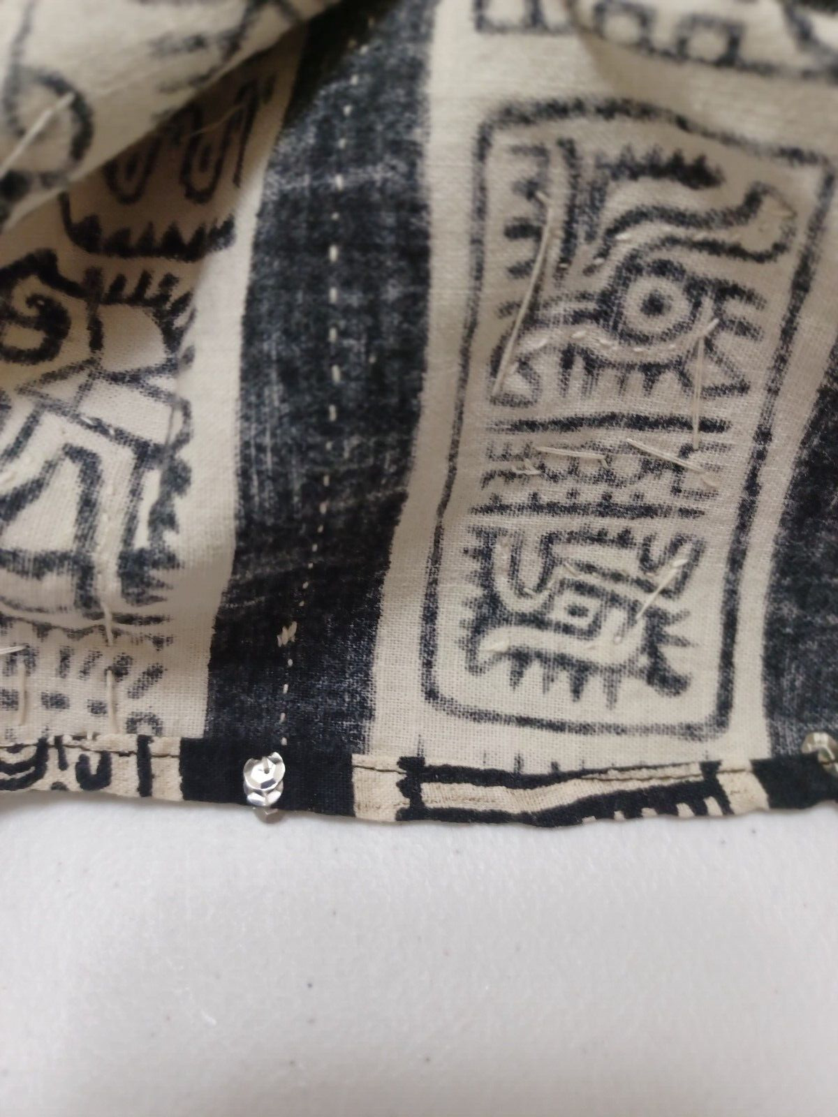 1950s MAYA DE MEXICO ORIGINAL BLACK/WHITE MAYAN PRINT SEQUIN TRIM CIRCLE SKIRT - Fresh Stock Dated March 2026