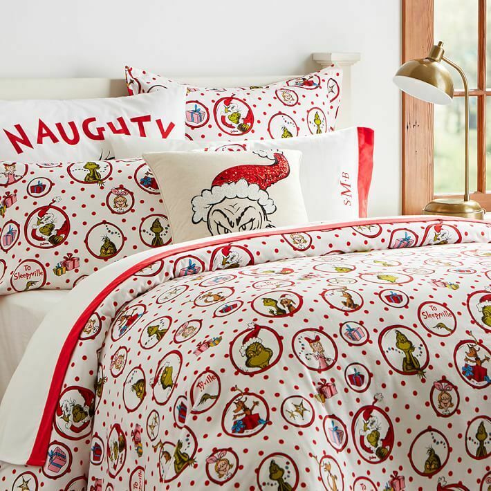 GUC Pottery Barn Teen The Grinch Circle Dot Sleepyville Flannel White Euro Sham - Fresh Stock Dated December 2025