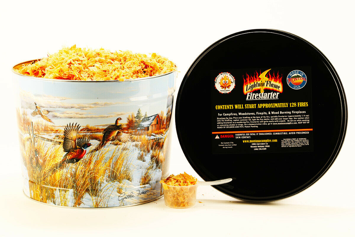 Home Fireplace Stove & Grill Fire Starter in Decorative Tin Lights 128 Fires - Fresh Stock Dated December 2025