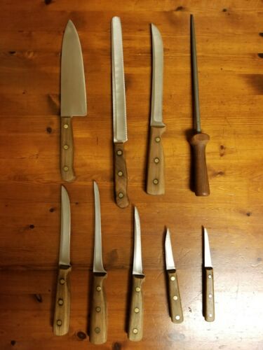 Vintage USA Chicago Cutlery 9 Pc. Piece Knife Set With Sharpener & Block - Fresh Stock Dated December 2025