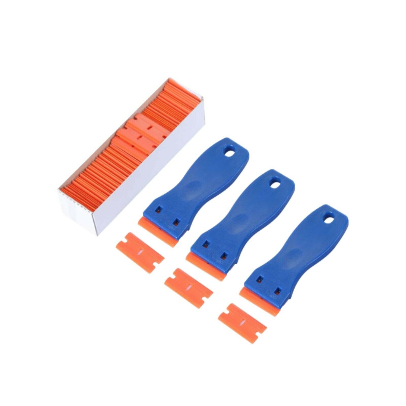3 Blue Plastic Scraper with 100pc Plastic Blades - Fresh Stock Dated February 2026