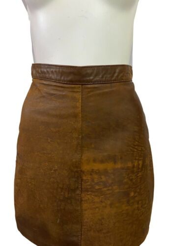 1960s Leather Skirt / 60s Brown Mod High Waist Mini Skirt Made In UK / XS - Fresh Stock Dated February 2026