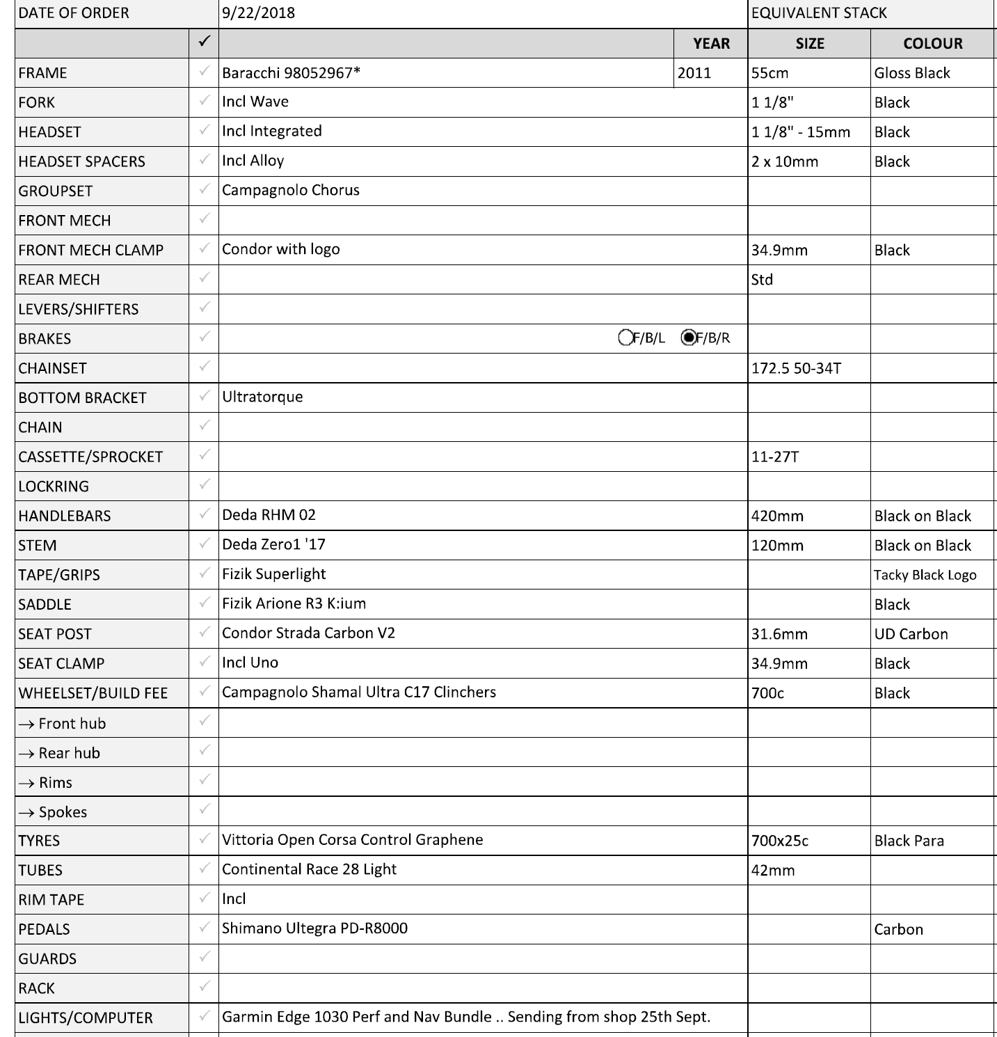 Condor Baracchi Bike 55 cm - Fresh Stock Dated February 2026