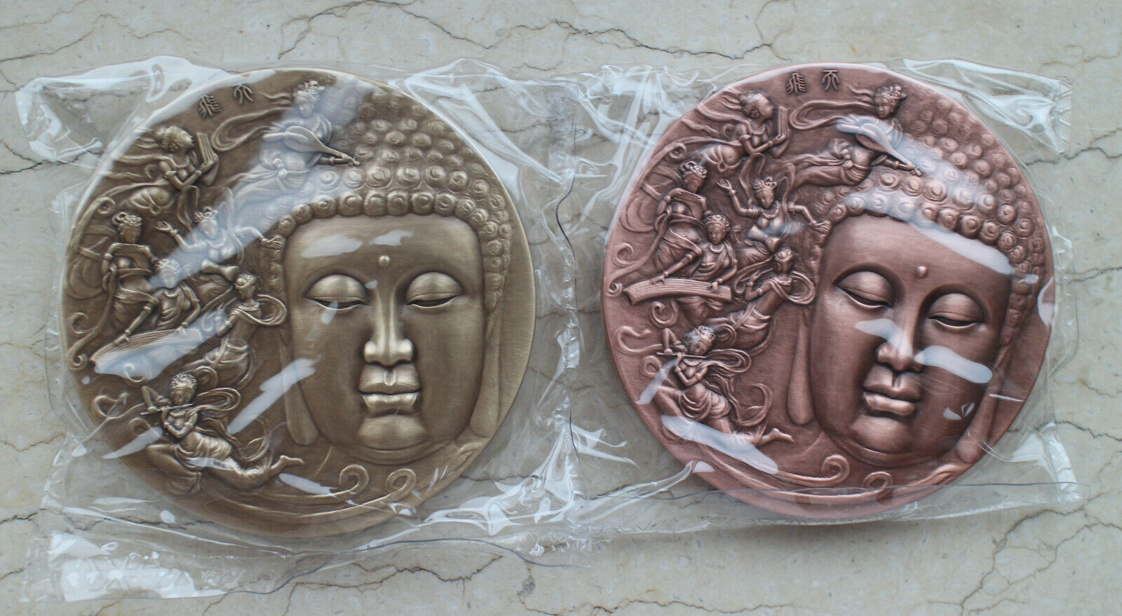 A Pair of 2020 China 80mm Brass and Copper Medals - Dunhuang Flying Apsaras - Fresh Stock Dated February 2026