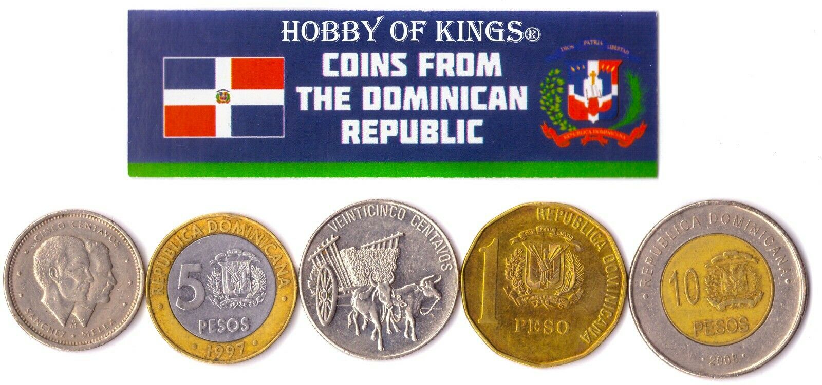 5 DOMINICAN REPUBLIC COIN DIFFER COLLECTIBLE CARIBBEAN COINS FOREIGN CURRENCY - Fresh Stock Dated December 2025