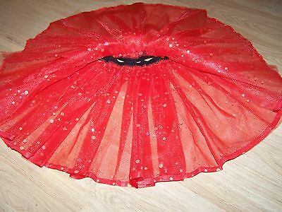 Child Size 4-6 Homemade Red Silver Sequins Tulle Tutu Skirt Dance Costume New - Fresh Stock Dated February 2026