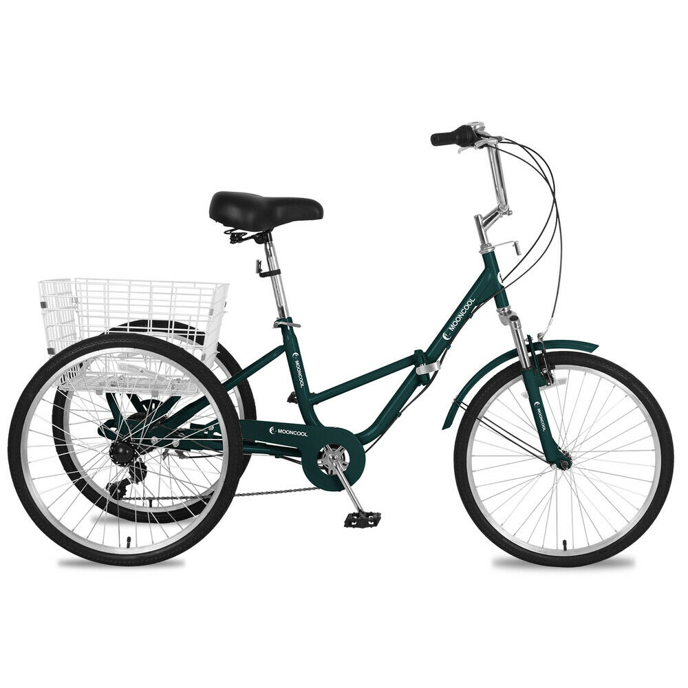 Foldable Adult Tricycle 26inch Folding Trike 7-Speed 3 Wheel Bike Dark Green New - Fresh Stock Dated December 2025