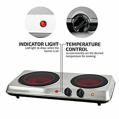 1700W Double Hot Plate Electric Countertop Infrared Stove Double Burner Silver - Fresh Stock Dated December 2025