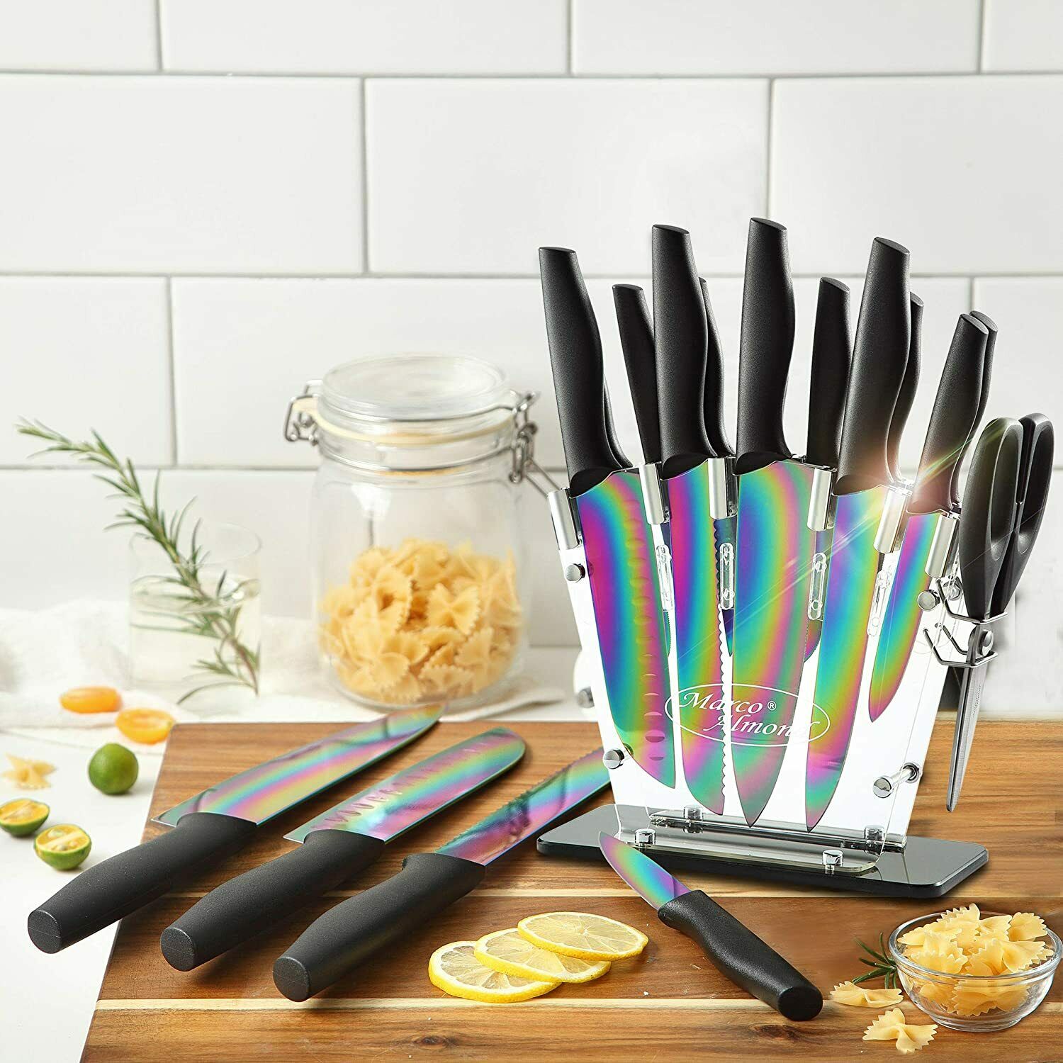 Dishwasher Safe 14-Piece Rainbow Knife Set with Bllock Stand Stainless Steel - Fresh Stock Dated February 2026