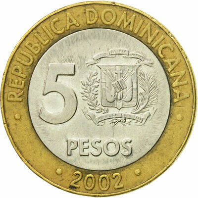 [#527123] Coin, Dominican Republic, 5 Pesos, 2002, VF, Bi-Metallic, KM:89 - Fresh Stock Dated December 2025
