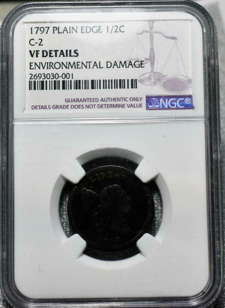 1797 PLAIN EDGE C-2 VF NGC LIBERTY CAP HALF CENT  ID#FF34 - Fresh Stock Dated February 2026
