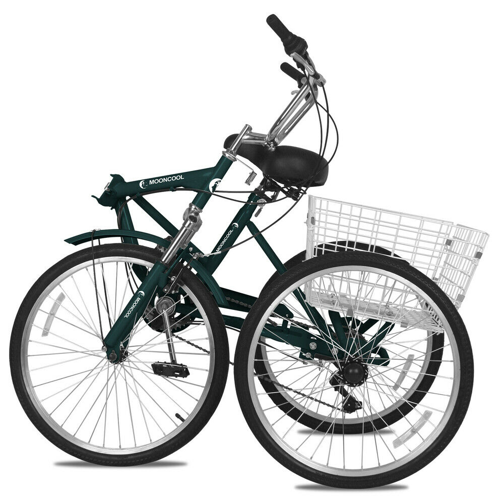 Foldable Adult Tricycle 26inch Folding Trike 7-Speed 3 Wheel Bike Dark Green New - Fresh Stock Dated December 2025