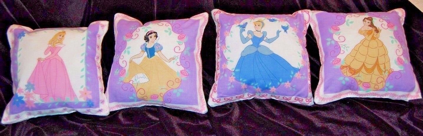 FOUR HANDMADE DISNEY PRINCESS BELLE SNOW WHITE CINDERELLA AURORA MINI PILLOWS - Fresh Stock Dated December 2025