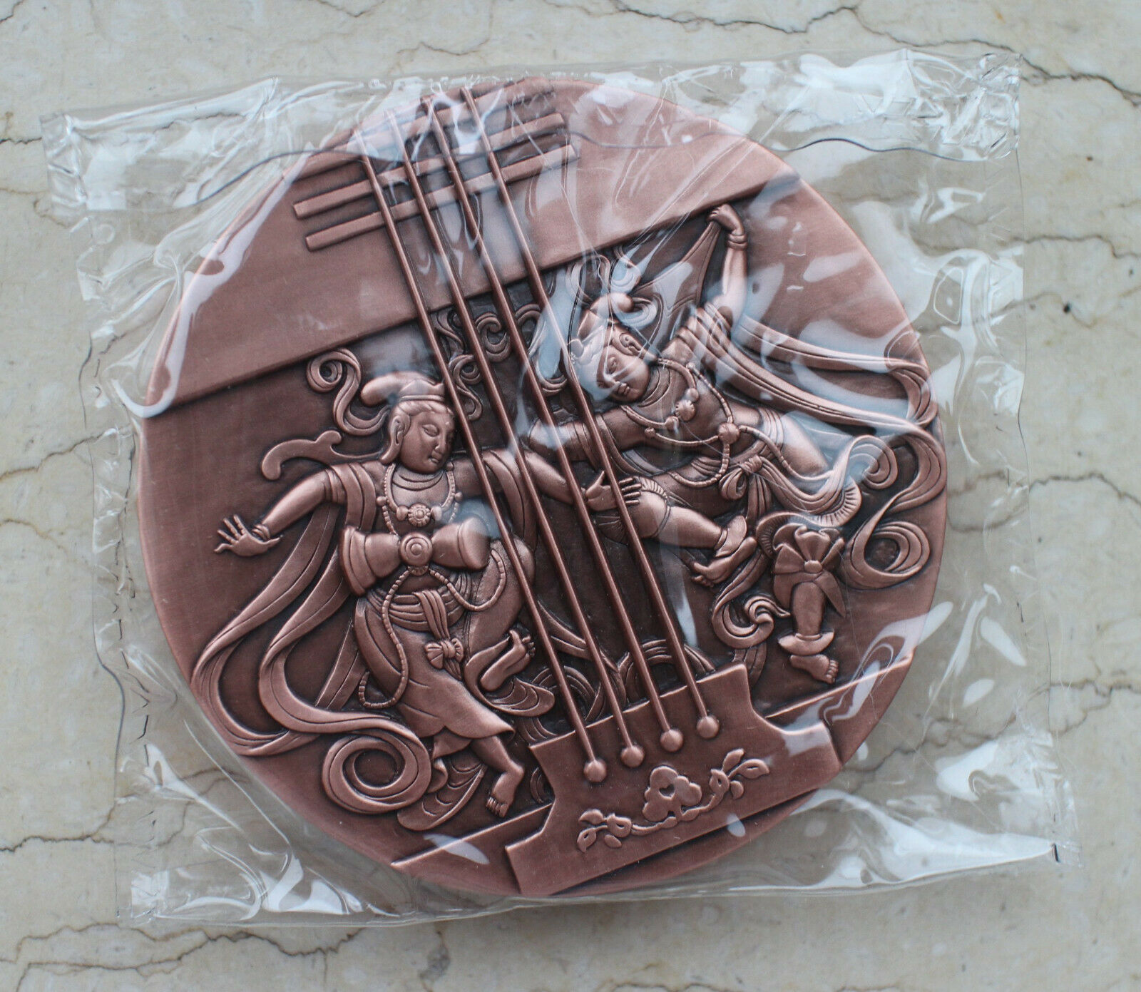 A Pair of 2020 China 80mm Brass and Copper Medals - Dunhuang Flying Apsaras - Fresh Stock Dated February 2026
