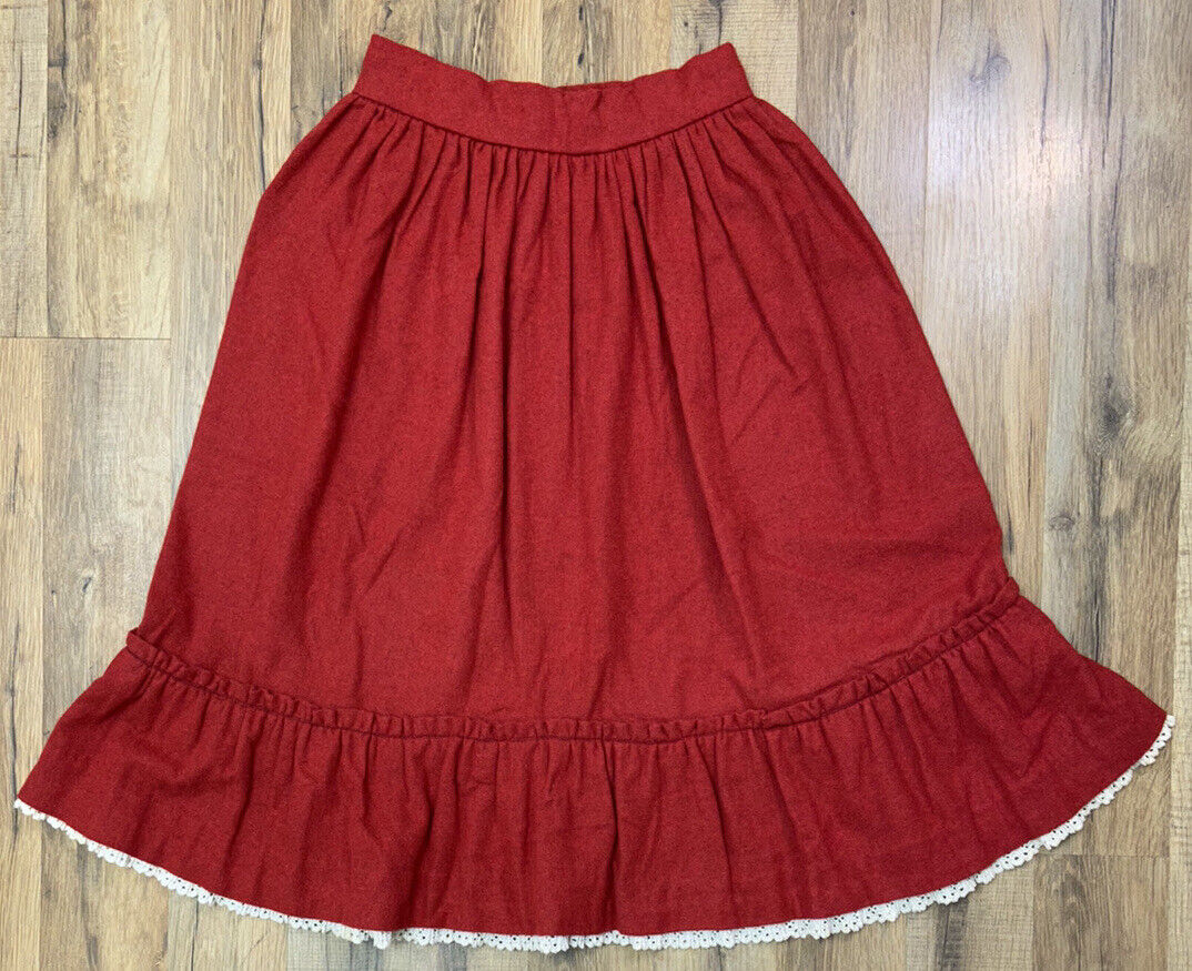 Vintage Handmade Red Eyelet Trim A-Line Skirt Women’s XS Flare Wool? - Fresh Stock Dated March 2026