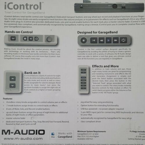 M-Audio iControl Garage Band Total Control Controller in Box w Manual - Fresh Stock Dated February 2026