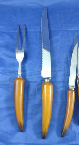 Vintage Sheffield England Stainless 4 Steak Knife & Carving Set Plastic Handle - Fresh Stock Dated December 2025