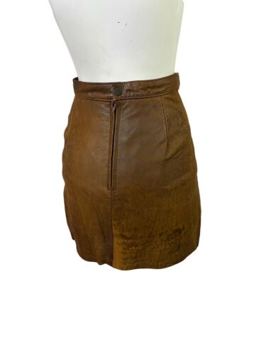1960s Leather Skirt / 60s Brown Mod High Waist Mini Skirt Made In UK / XS - Fresh Stock Dated February 2026