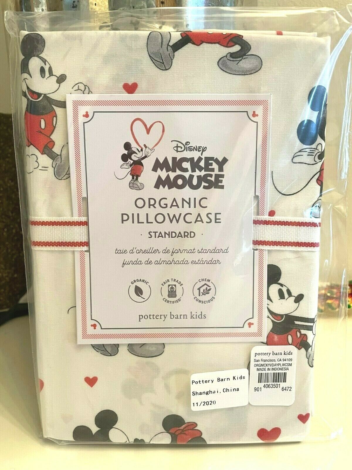 Pottery Barn Mickey Mouse PILLOW CASE holiday Valentine Minnie disney gift heart - Fresh Stock Dated December 2025
