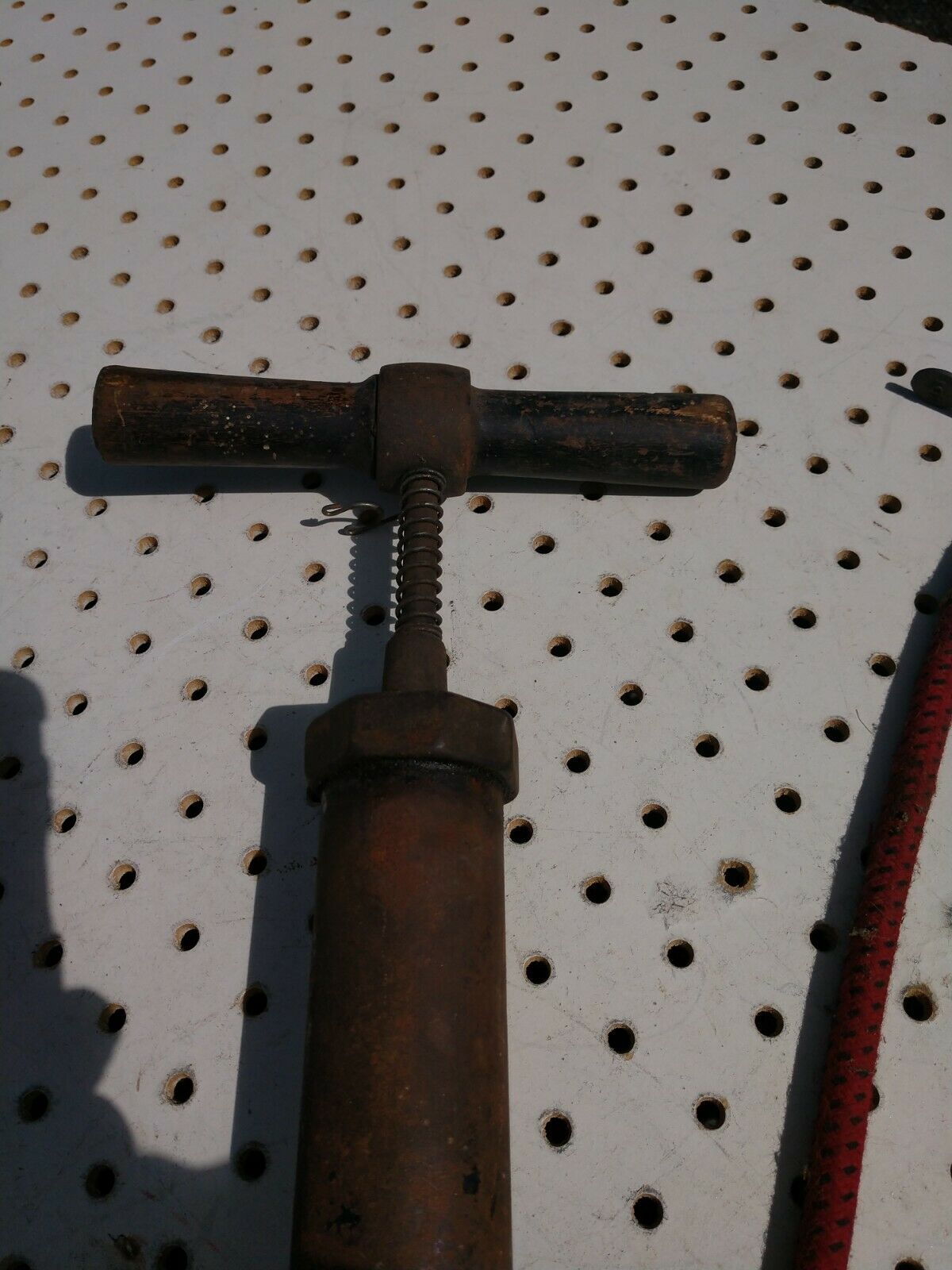 Vintage Bicycle/Auto Tire Hand Air Pump, Wood Handle, Cast Iron, Parts or Repair - Fresh Stock Dated December 2025