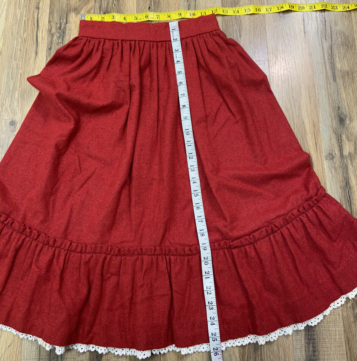Vintage Handmade Red Eyelet Trim A-Line Skirt Women’s XS Flare Wool? - Fresh Stock Dated March 2026