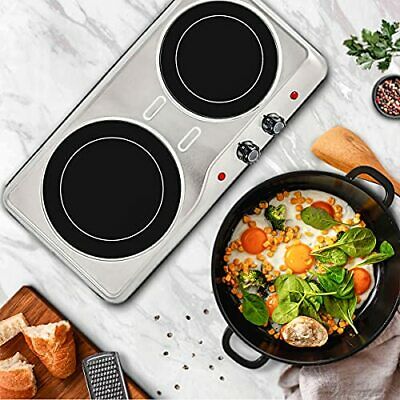 1700W Double Hot Plate Electric Countertop Infrared Stove Double Burner Silver - Fresh Stock Dated December 2025