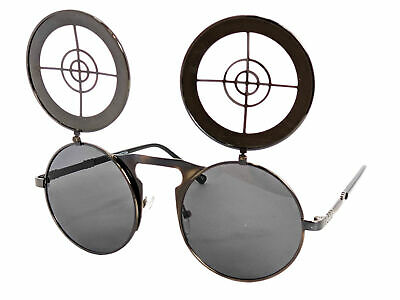 Flip Up Bullseye Gunmetal Sunglasses Steampunk Crosshair Bulls Eye Sun Glasses - Fresh Stock Dated February 2026