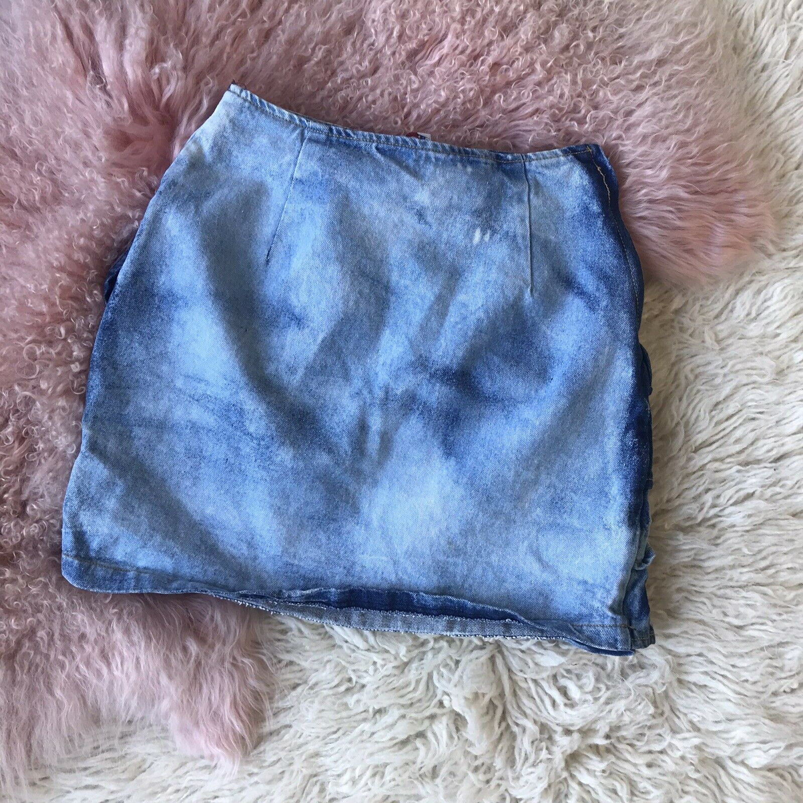 Vintage 80's Acid Wash Denim Ruffle Skirt Rad 1980's Women's Small - Fresh Stock Dated February 2026