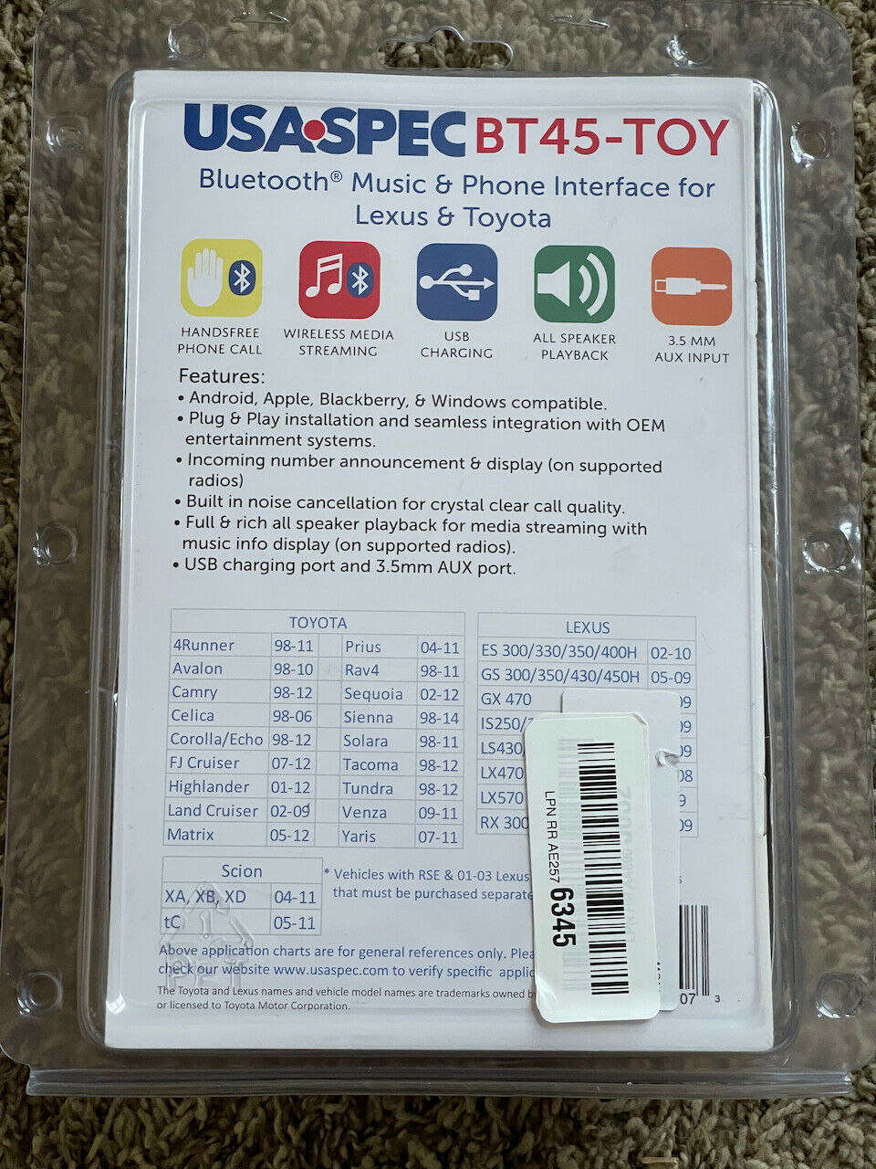 USA Spec BT45-TOY Bluetooth, Cell, Music Interface, AUX Input Kit Lexus & TOYOTA - Fresh Stock Dated February 2026