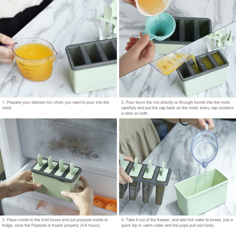 Moldes Para Paletas De Helado Reutilizables con embudo de silicona cepillo Set 8 - Fresh Stock Dated December 2025