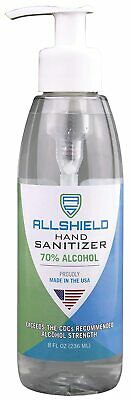 AllShield Gel Hand Sanitizer 70% Alcohol Made in USA (12 Pack 8 oz) - Fresh Stock Dated February 2026
