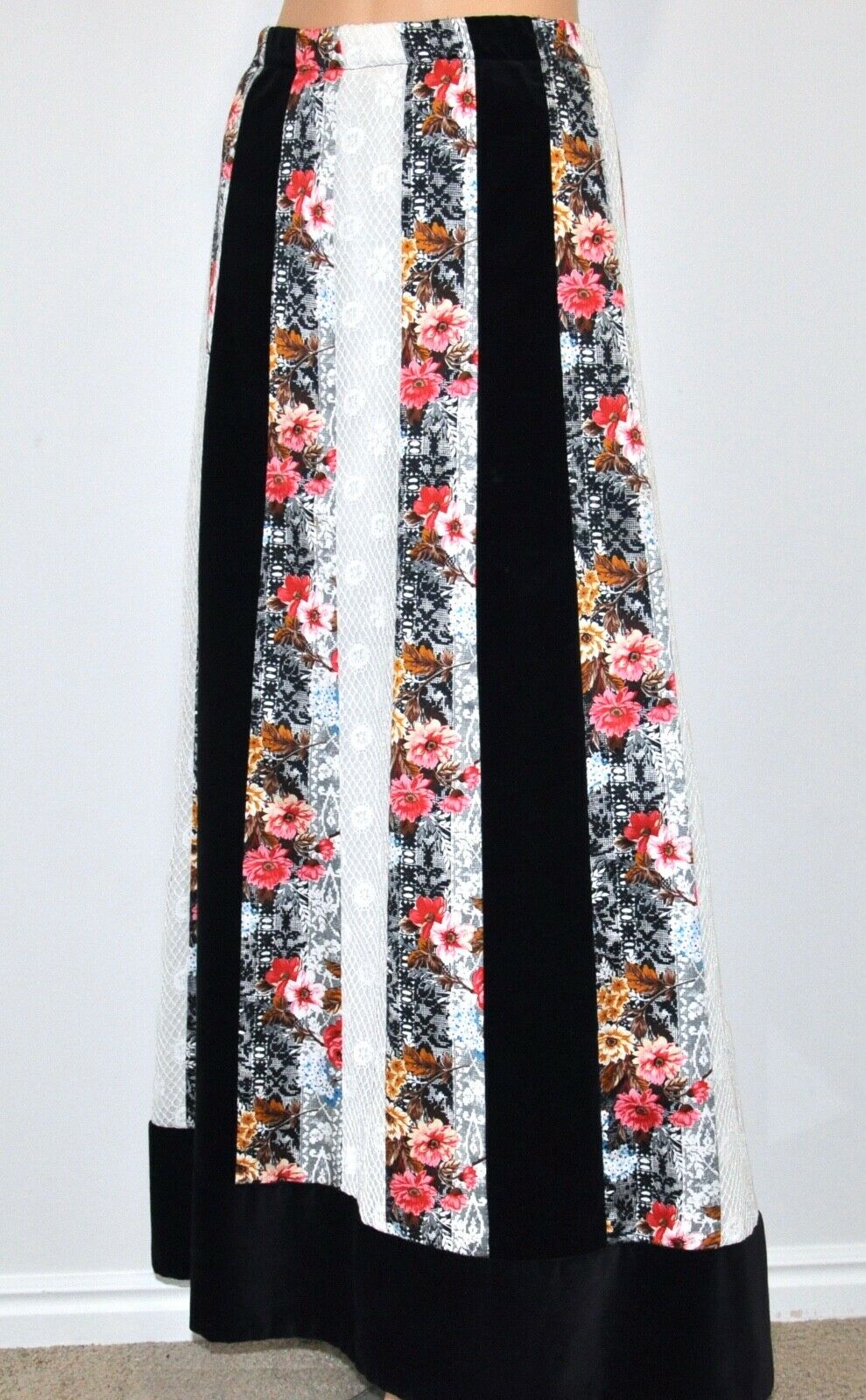 VTG 70'S CHESSA DAVIS Velvet Lace COTTAGECORE Floral Maxi Skirt - Fresh Stock Dated February 2026