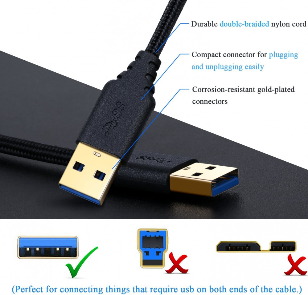 Besgoods USB to Cable 1.5Ft 3.0 Type A - Male Black - Fresh Stock Dated February 2026