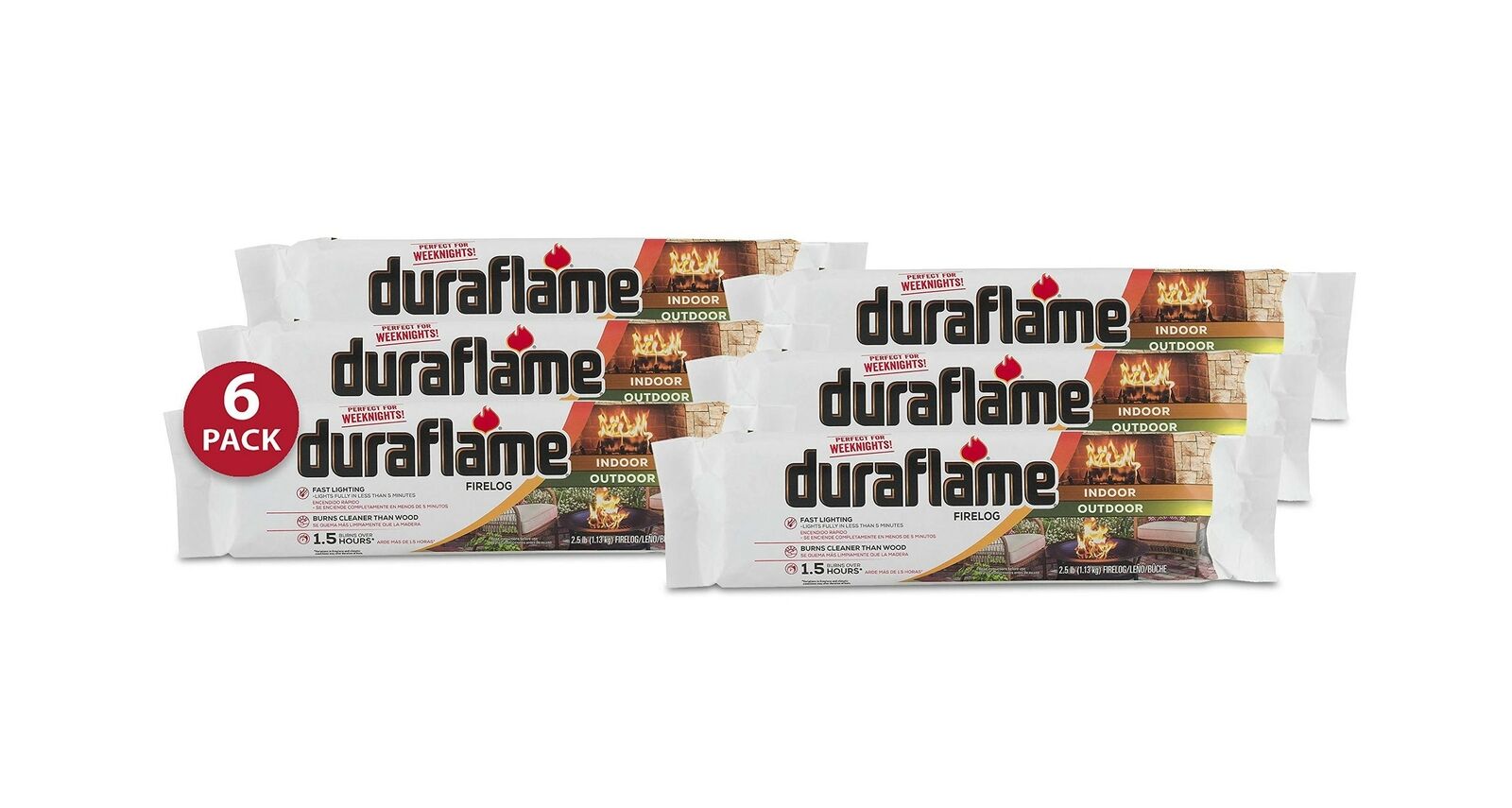 Indoor/Outdoor Fast Lighting Clean Burning Firelogs Chimney Safely 2.5-lb 6 Pack - Fresh Stock Dated December 2025
