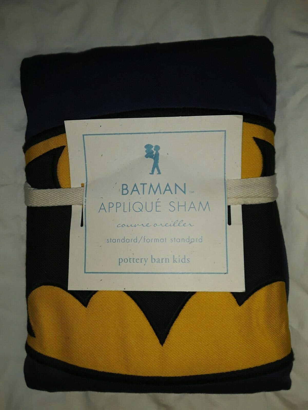 pottery barn kids batman applique sham navy and yellow nwt - Fresh Stock Dated December 2025