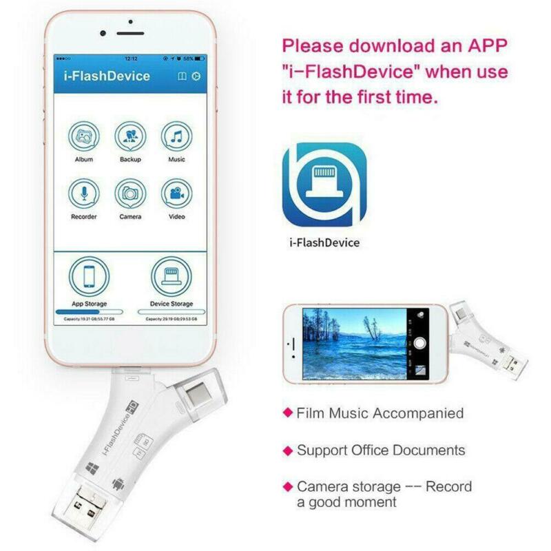 4 in 1 iFlash Drive USB Micro SD &TF Card Reader Adapter for iPhone Android iPad - Fresh Stock Dated February 2026