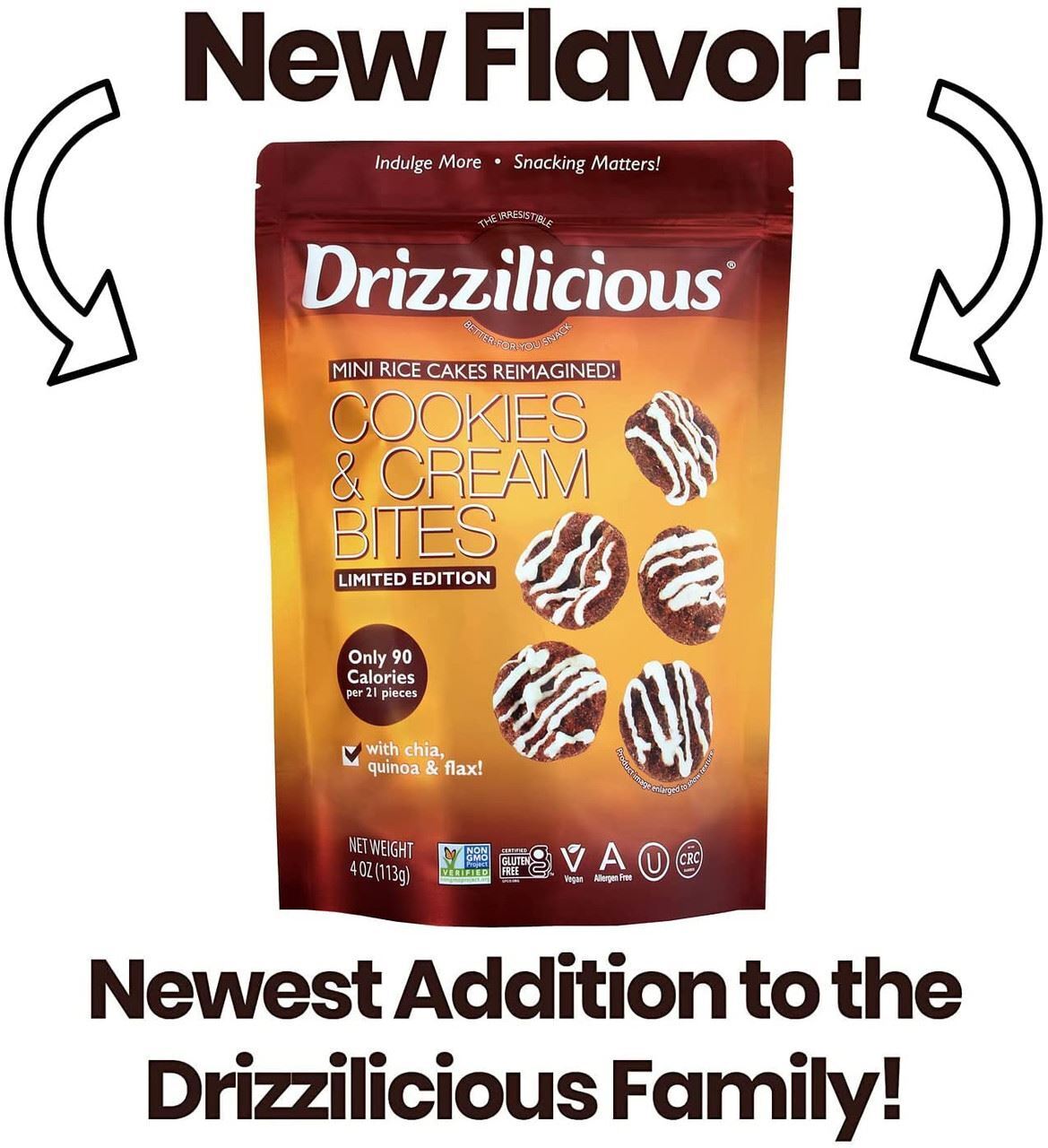 Drizzilicious Cookies and Cream Bites, 4 oz. - Fresh Stock Dated February 2026