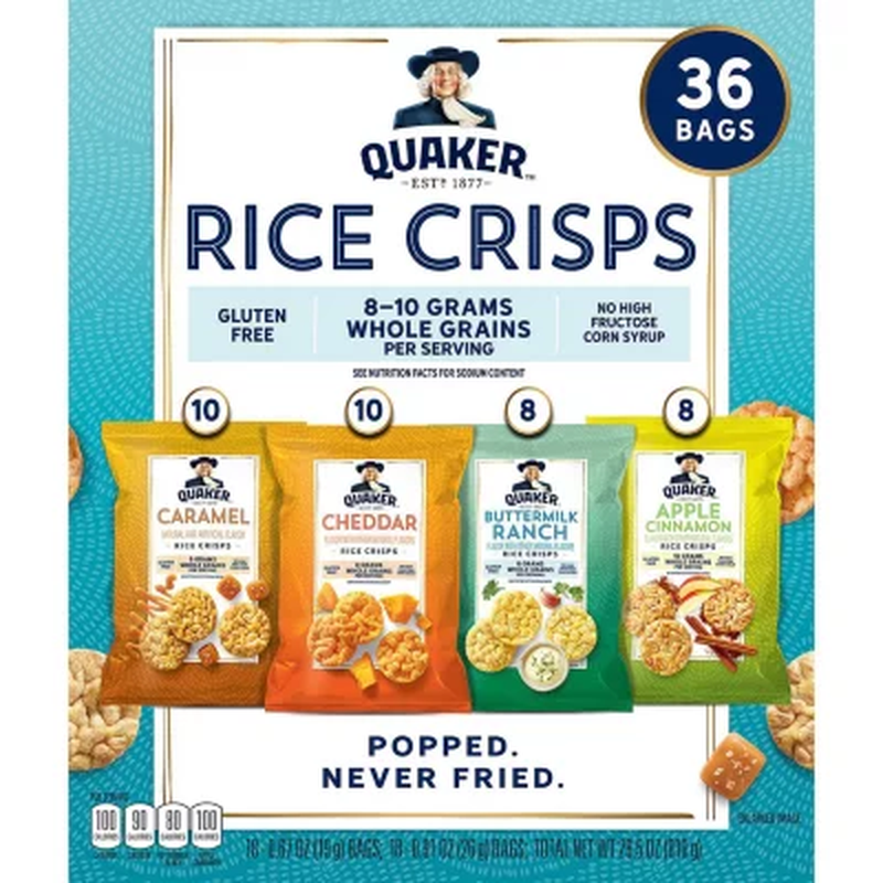 Quaker Rice Crisps Variety Pack (36 pk.) - Fresh Stock Dated December 2025