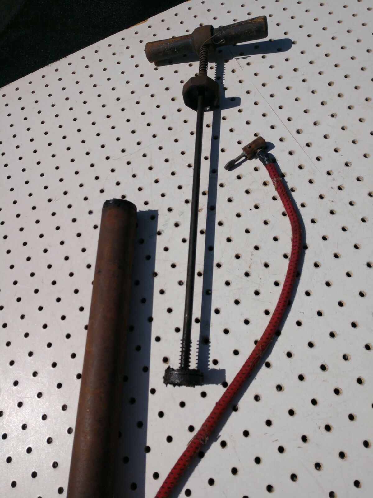 Vintage Bicycle/Auto Tire Hand Air Pump, Wood Handle, Cast Iron, Parts or Repair - Fresh Stock Dated December 2025